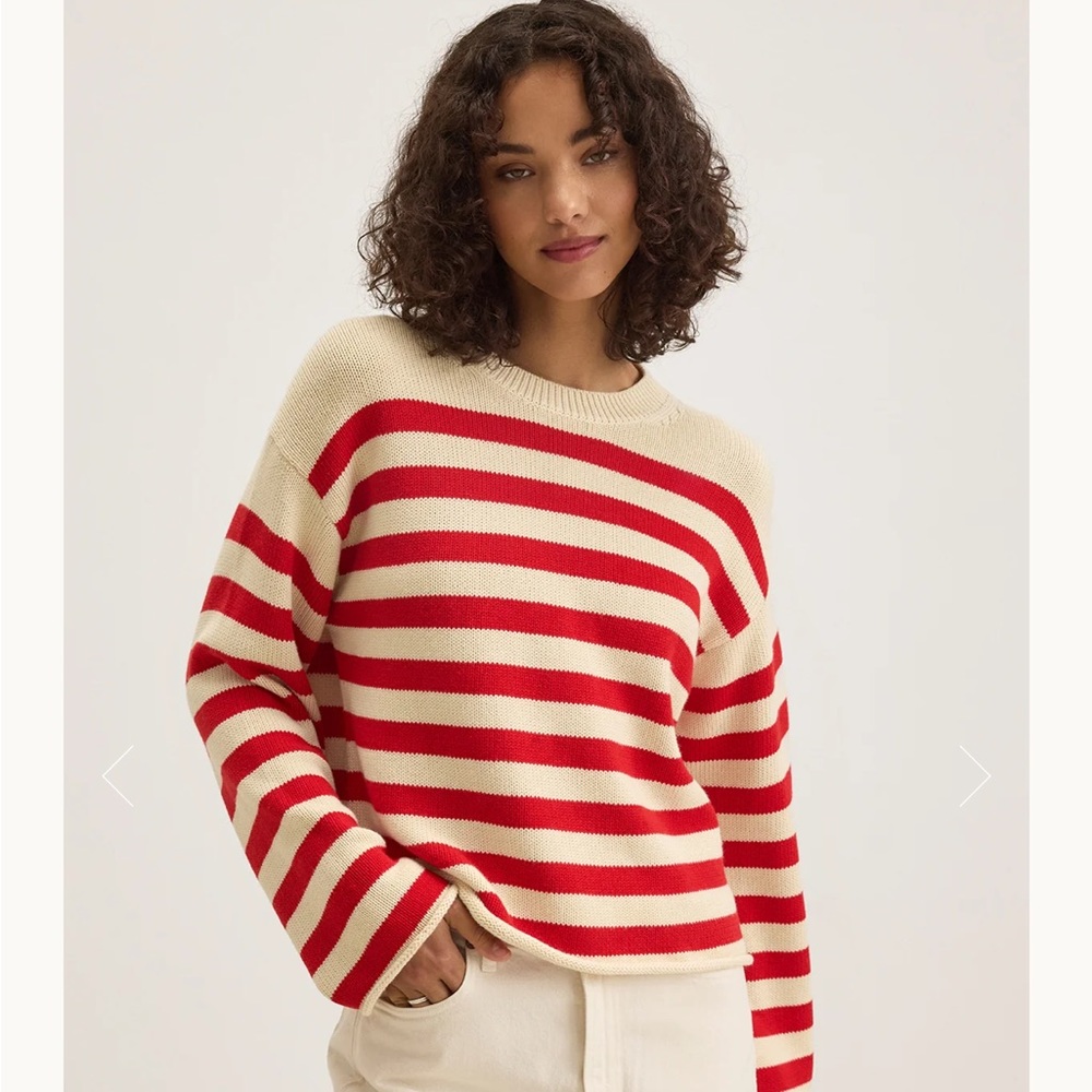 Velvet by Graham & Spencer Striped Red and Cream Women's Sweater Size Small